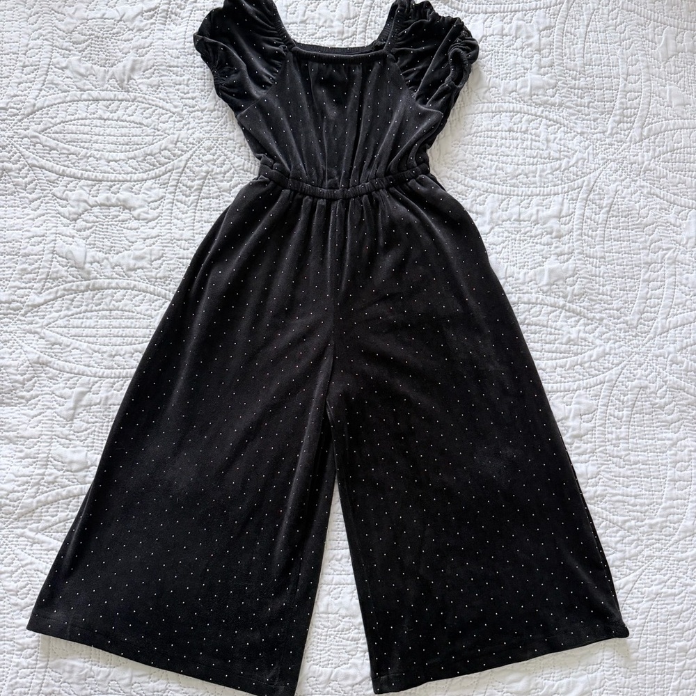 Toddler Girl Black Velour Jumpsuit with Silver Dots Size 5T